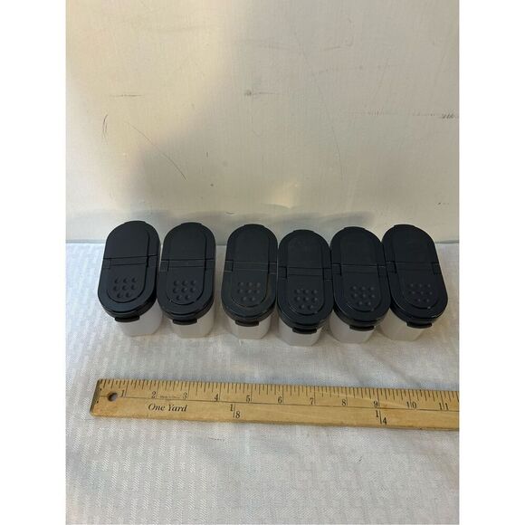 Tupperware spice containers x6 black lids 4"x2" - Picture 1 of 4